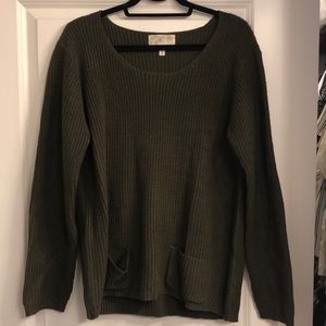 Olive Sweater with Suede Elbow Pads